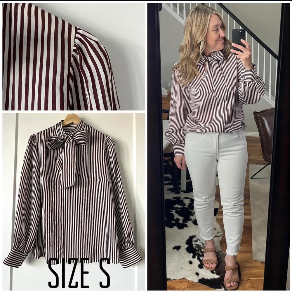 Maeve striped tie neck top size Small - Picture 3 of 12